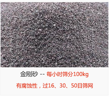 篩分金剛砂每小時100kg，有腐蝕性，過16、30、50目篩網